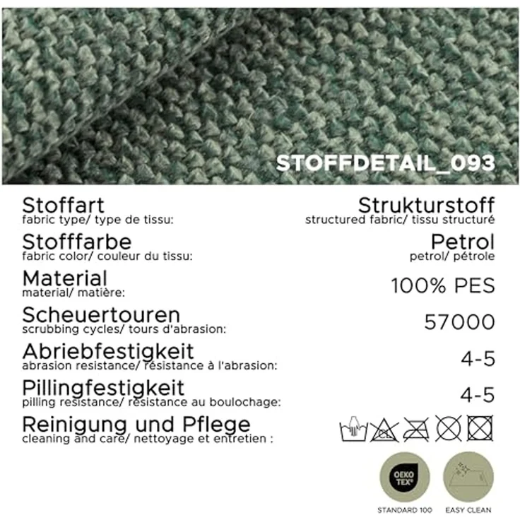 Ecksofa (B/H/T: 308x90x186 cm) in Petrol – Bild 6