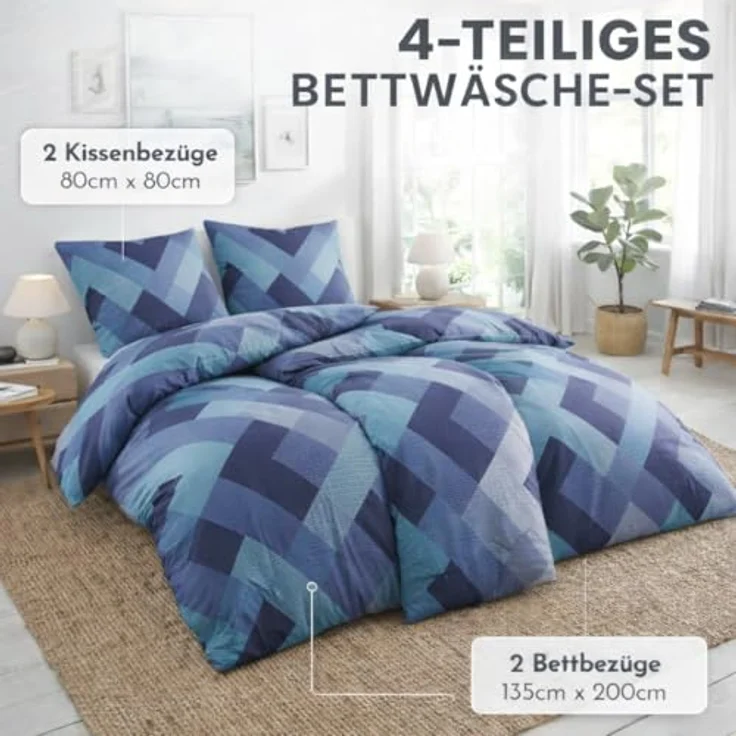 Malika Bettwäsche 2x 135x200 + 2x 80x80 cm atmungsaktiver Bettbezug, moderne Designs, Mikrofaser, 4 teilig, Für Allergiker geeignet, pflegeleicht, angenehm weicher Stoff – Bild 3