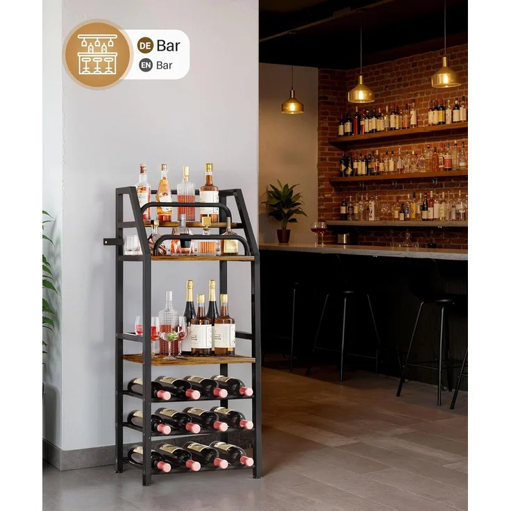 Yorbay Weinregal aus Holz &Metal,Weinregal Stehend mit Flaschenablage, 6-stufiges, Barregal für Whisky und Spirituosen, zur Präsentation – Bild 8