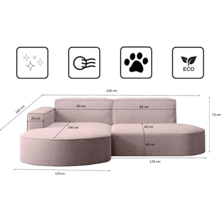 Kaiser Möbel Ecksofa Designer MODENA STUDIO L stoff Poso und Neve – Bild 3