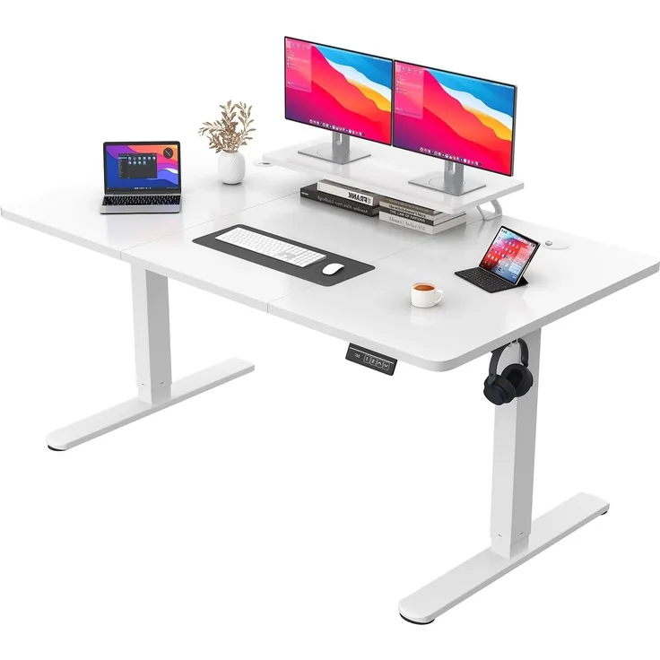 JUMMICO Höhenverstellbarer Schreibtisch mit Monitorständer, Elektrisch Schreibtisch Steh-Sitz, Standing Desk,160x70 cm, Weiß