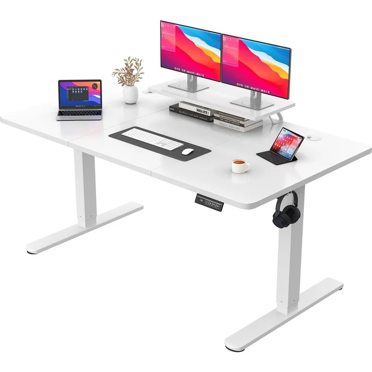 JUMMICO Höhenverstellbarer Schreibtisch mit Monitorständer, Elektrisch Schreibtisch Steh-Sitz, Standing Desk,160x70 cm, Weiß – Bild 1