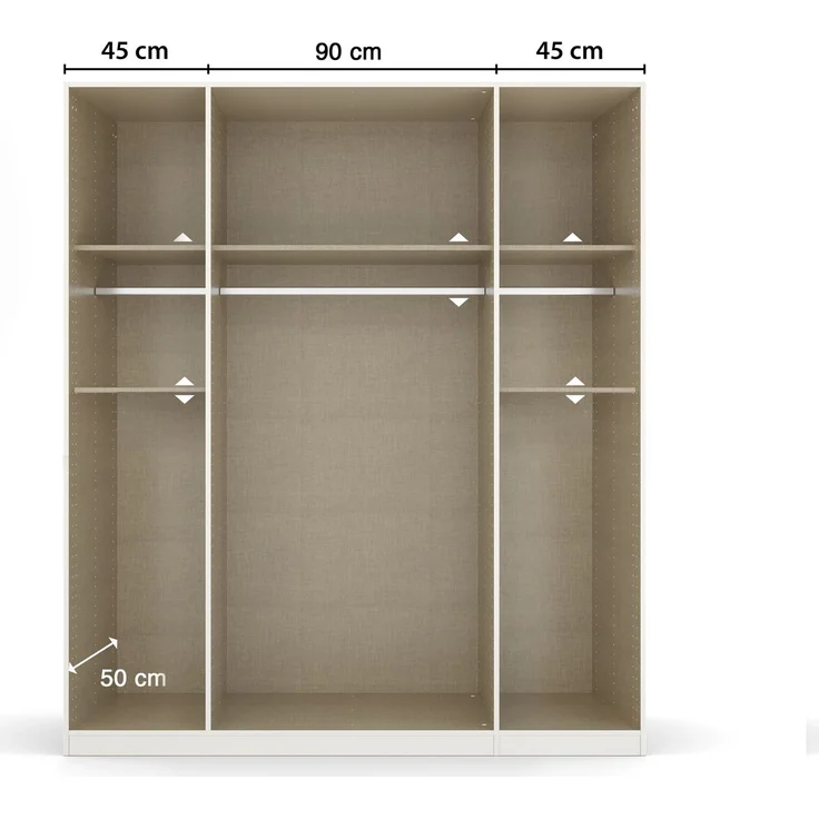 rauch Kleiderschrank, Drehtürenschrank TICAO, 6-türig, 2 Spiegeltüren, 2 Schubkästen, inkl. Türdämpferset, Grau metallic/Atlantik Oak dunkel, 181 x 210 x 54 cm – Bild 6