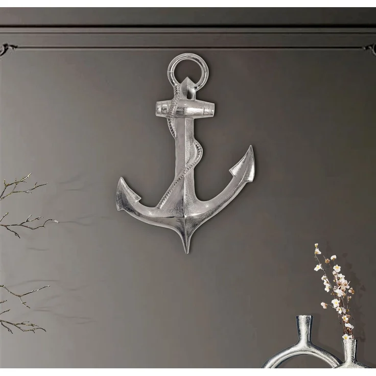 Wohnling Deko Anker 70cm Silber Aluminium Maritim Wanddekoration Modern Silbern 47x4x70 cm – Bild 3