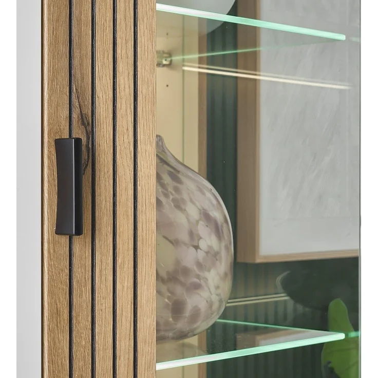 Lomadox Vitrine HUNTER-61 Vitrine Standvitrine Schrank weiß matt Eiche gerillt 75x180x38 cm – Bild 5