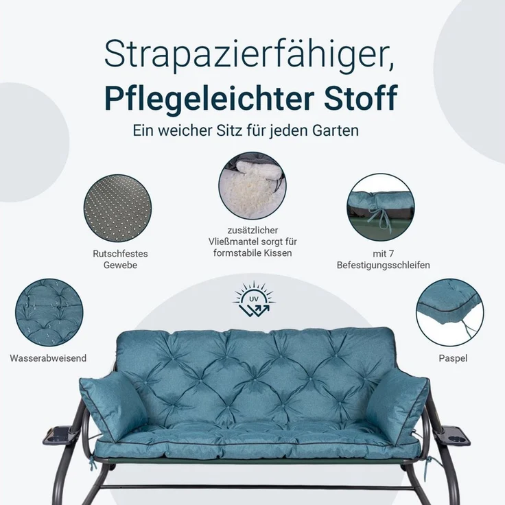 TexDeko Auflagekissen Ecolen Gartenbankauflage für Hollywoodschaukel mit Rückenlehne, (1x Gartenbankauflage für Hollywoodschaukel + 2x Kissen), UV-Beständig – Bild 4