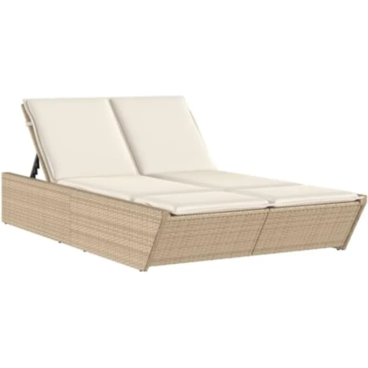 vidaXL Doppel-Sonnenliege, Beige Poly Rattan mit 4-fach verstellbarer Rückenlehne und bequemen Kissen