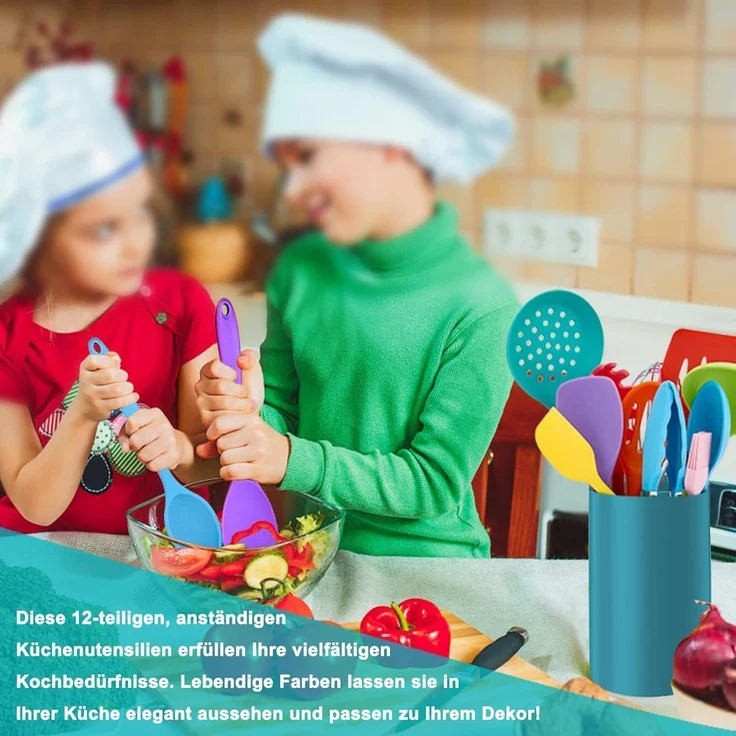 Küchenhelfer Set 12-teilig Silikon Kochutensilien Kochgeschirr Antihaft Bunt – Bild 7