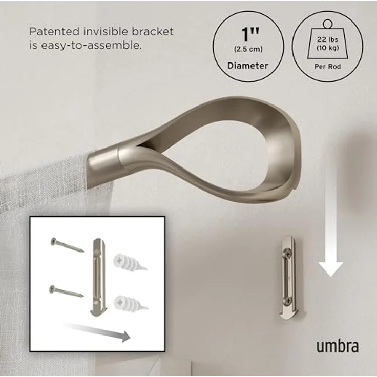 Umbra Vorhangstange Loop Nickel, 107-306 cm, Edelstahl, Kunststoff – Bild 3