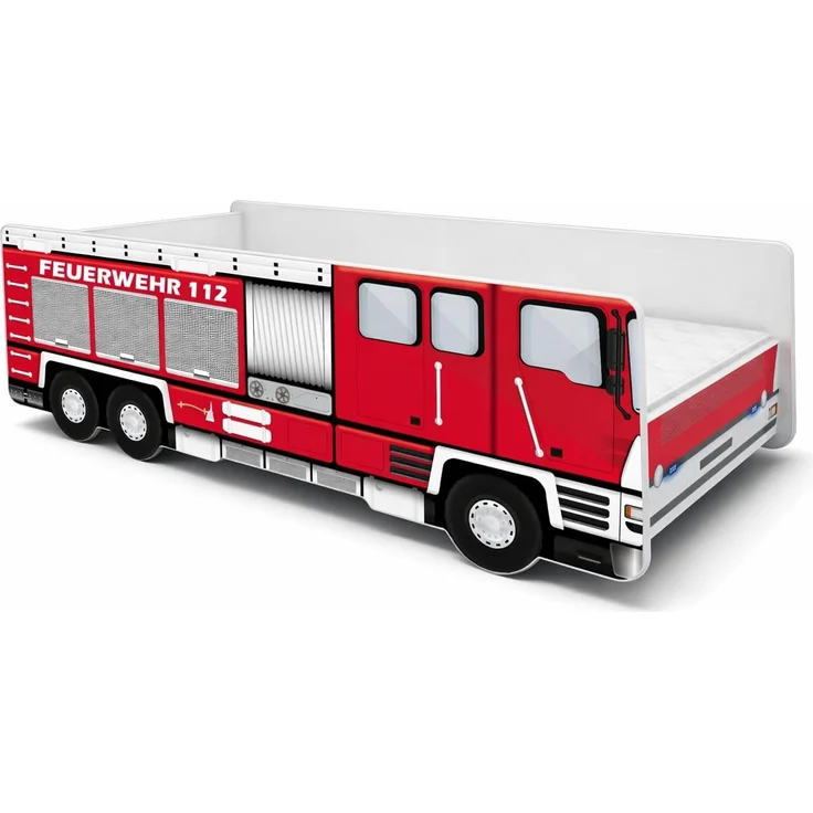 ACMA Kinderbett Auto-Bett Feuerwehr mit Rausfallschutz, Lattenrost und Matratze (160x80)