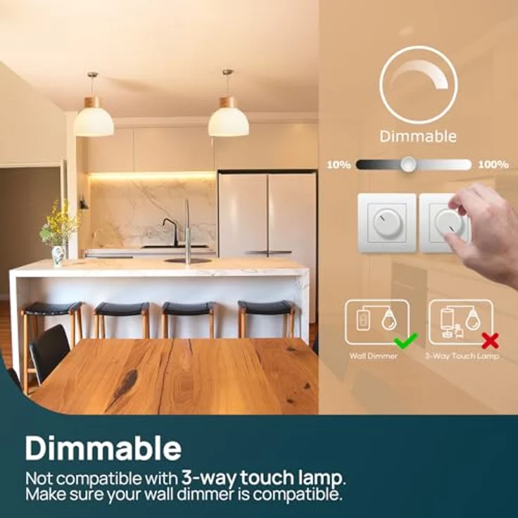 Linkind Dimmbar E27 LED Lampe 7.3W (ersetzt 60W), 2700K Warmweiß 806Lm A60 Edison Birne mit 220°, Dimmbar E27 Leuchtmittel, matt, 6 Stück – Bild 4