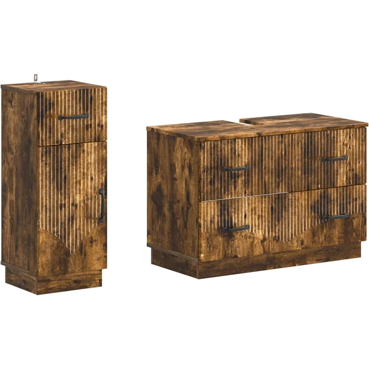 vidaXL 2-teiliges Badezimmer Schrank Set HOORN Raucheiche 3417716 – Bild 2