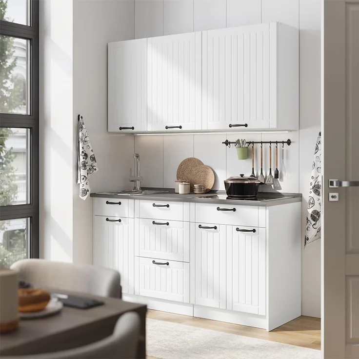 Singleküche Fame-Line Weiß Landhaus/Weiß 150 cm ohne Arbeitsplatte Vicco – Bild 2
