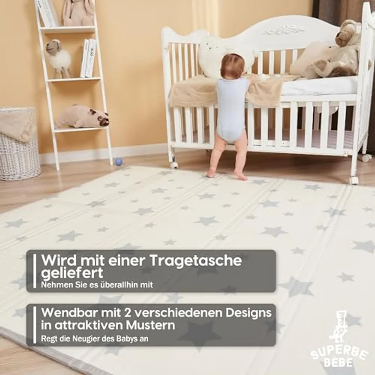 Babymatte Kindermatte Baby Spielmatte 180 x 200 x 1. 5cm. Wendefähige und ungiftige Dicke Faltbare wasserdichte Schaumstoff Kinderteppich. Krabbelmatte Spiel-Teppich Bodenmatte Kinder-Matte Großformat – Bild 6