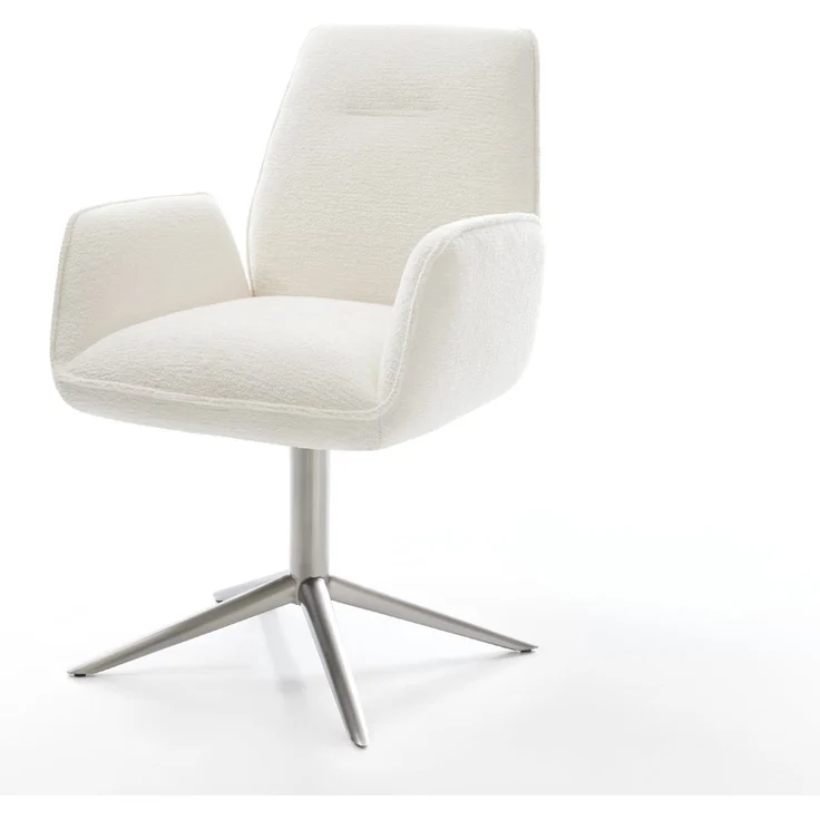 Drehstuhl Zoa-Flex Bouclé Soft Beige Fußkreuz Edelstahl 360° drehbar Wippfunktion Taschenfederkern – Bild 1