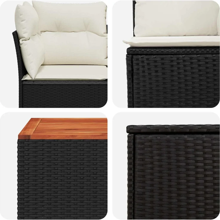 vidaXL Sofa Set 6 stk. Schwarz und Cremeweiß Polyrattan und Stahl 3447341 – Bild 8