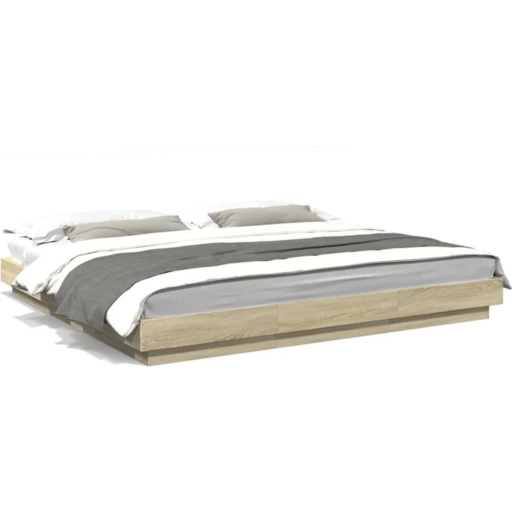 vidaXL Bettgestell Sonoma-Eiche 200x200 cm Holzwerkstoff 3281163 – Bild 2
