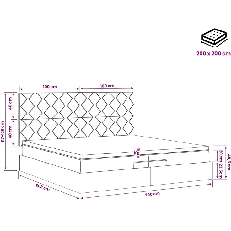 vidaXL Ottoman Bett mit Matratze Dunkelgrau 200 x 200 cm Samt 3457816 – Bild 12