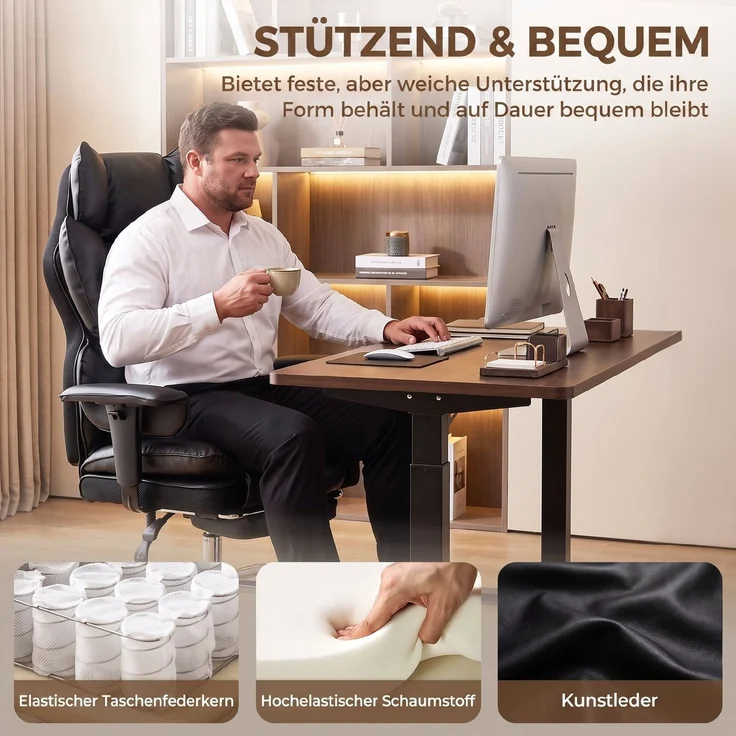 MELAYR, Chefsessel aus Kunstleder bis 180 kg, 80 x 67 x 130 cm, Schwarz – Bild 6