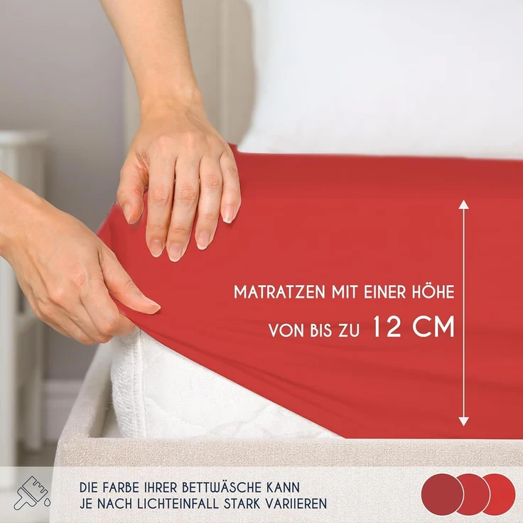 Dreamzie - Spannbettlaken 70x190/200cm - Baumwolle Oeko Tex Zertifiziert - Rot - 100% Jersey Spannbetttuch 70x190/200 – Bild 3