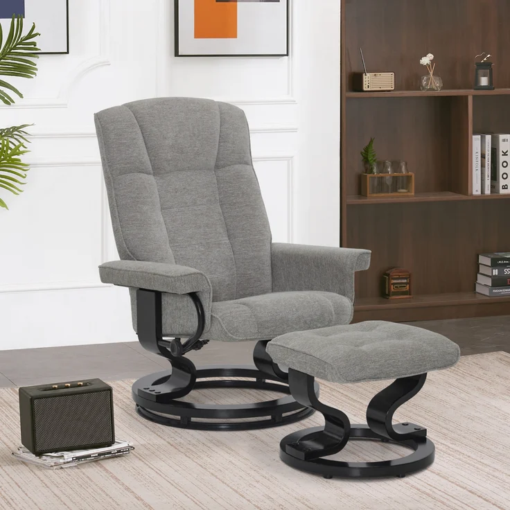 M MCombo Relaxsessel mit Hocker, 360° Drehbarer Fernsehsessel mit Liegefunktion, bis 120 Kg Belastbarer TV-Sessel, Moderner Ruhesessel für Wohnzimmer, Stoff, 9019 (Hellgrau-Stoff) – Bild 2