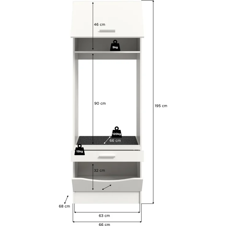 Waschmaschinenschrank (B/H/T: 66x195x68 cm) in weiß Nachbildung – Bild 6