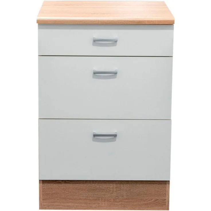 Unterschrank >Ailina< in Sonoma-Eiche / weiß, Holzwerkstoff - 60x90x60cm (BxHxT)