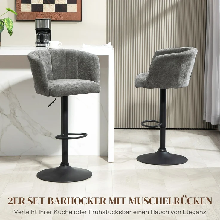 Barhocker 2er-Set, Schalenrücken, höhenverstellbar, Fußstütze, für Küche oder Esszimmer, Metallbasis, Dunkelgrau--Dunkelgrau--110x53x59cm--YOUDENOVA – Bild 6