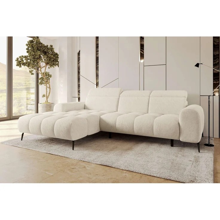 99rooms Milano Ecksofa Chenille APHRODITE Creme Links mit Sitztiefenverstellung