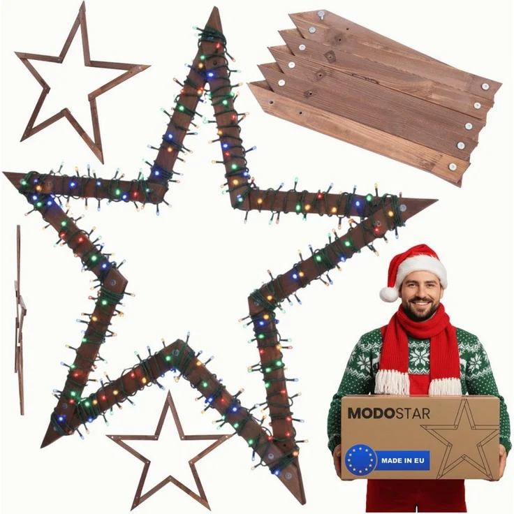 Modo24 Dekostern DIY MODOSTAR Weihnachtsstern Set aus FSC Holz 2D und 3D in 3 Breiten, zum Garten & Terrasse, wetterfest, faltbar & stabil, Weihnachtsdeko – Bild 1
