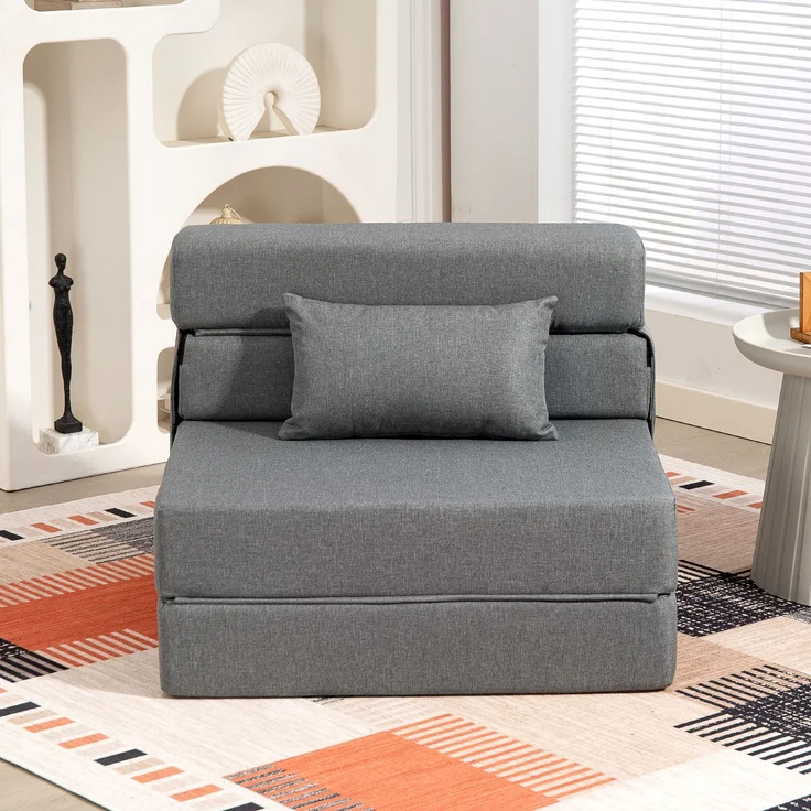 1-Sitzer-Schlafsessel, Klappbett, inklusive Kissen, für Gäste, Wohnzimmer, kleine Räume, Belastbarkeit 120 kg, grau – Bild 9