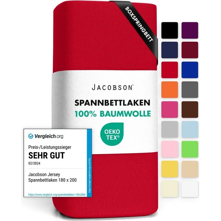 Jacobson Spannbettlaken BOXSPRING & ÜBERLÄNGE aus 100% Baumwolle, für hohe & lange Matratzen, Jersey Bettlaken 160 g/m², OEKO-TEX®