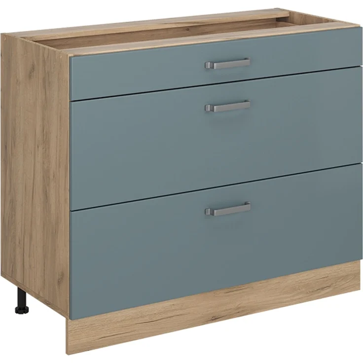 Küchenunterschrank R-Line Blau-Grau/Goldkraft Eiche 100 cm ohne Arbeitsplatte Vicco – Bild 1
