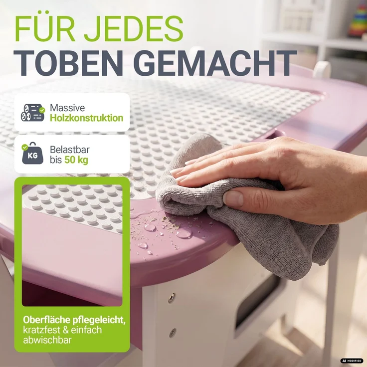 Juskys 'Milou' Kindersitzgruppe mit 2 Stühlen, 1 Tisch & Stauraum, Holz rosa – Bild 5