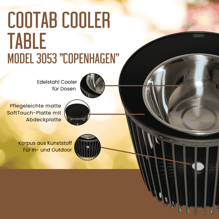 COOTAB Cooler Table COPENHAGEN 4-in-1 Loungetisch mit Edelstahl-Bierkühler – Bild 3