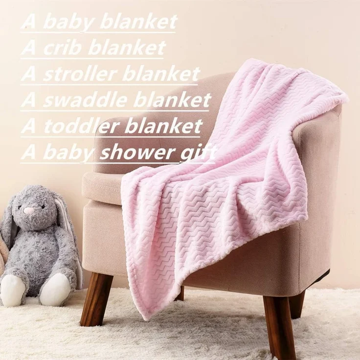 CREVENT Leichte, kuschelige, Flauschige, warme Fleecedecke für Mädchen, Kleinkinder, Kinderbett, Kinderbett, Kinderwagen (75X100cm, gewelltes Babyrosa) – Bild 5