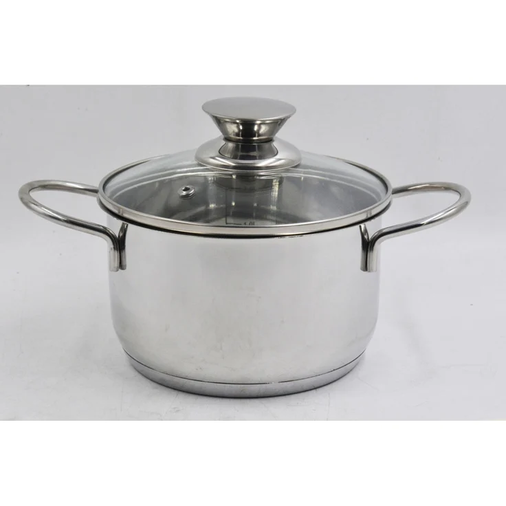 2x Kochtopf Neapel Silber 16cm 1,5L mit Glasdeckel, EDS, zum Kochen und Braten, Töpfe für Suppen oder Fleisch, geeignet für Herd und Backofen, Küchen