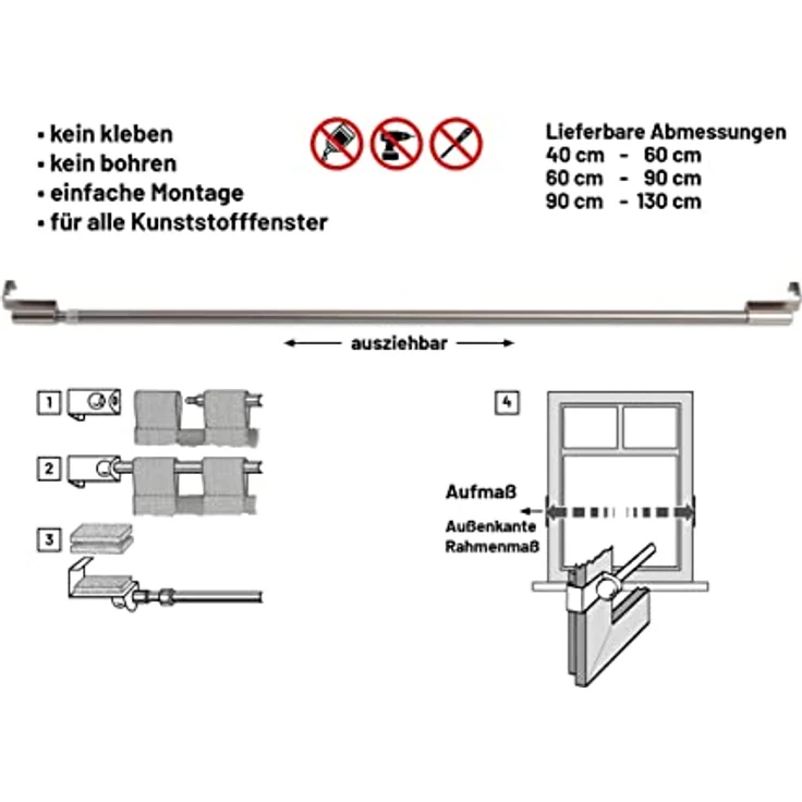 Deco-Raum Spannvitrage Gardinenstange für Fenster Spannstange auf den Fensterflügel – Bild 5
