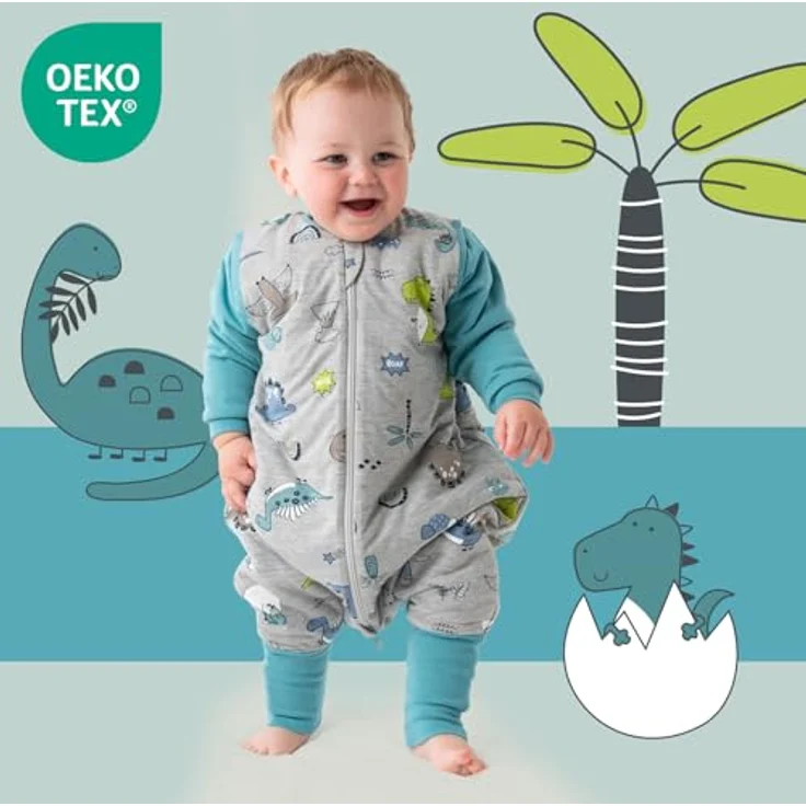 schlummersack Baby Schlafsack mit Füßen 2.5 Tog 80 cm Dino aus Modal | Schlafsack mit Beinen und verlängerten Bündchen für eine Körpergröße von 80-90cm – Bild 3