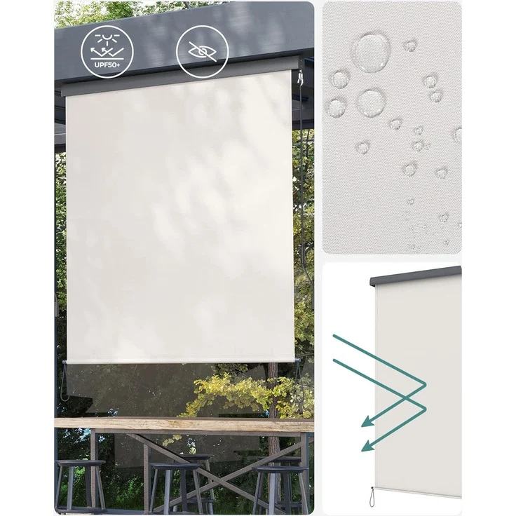 SONGMICS 1.6 x 2.5m Senkrechtmarkise für Balkon, Terrasse, Vertikalmarkise für außen, Markise für Windschutz, Sonnenschutz und Sichtschutz, wasserfest, beige Die Serie Classic GSA165BE – Bild 7