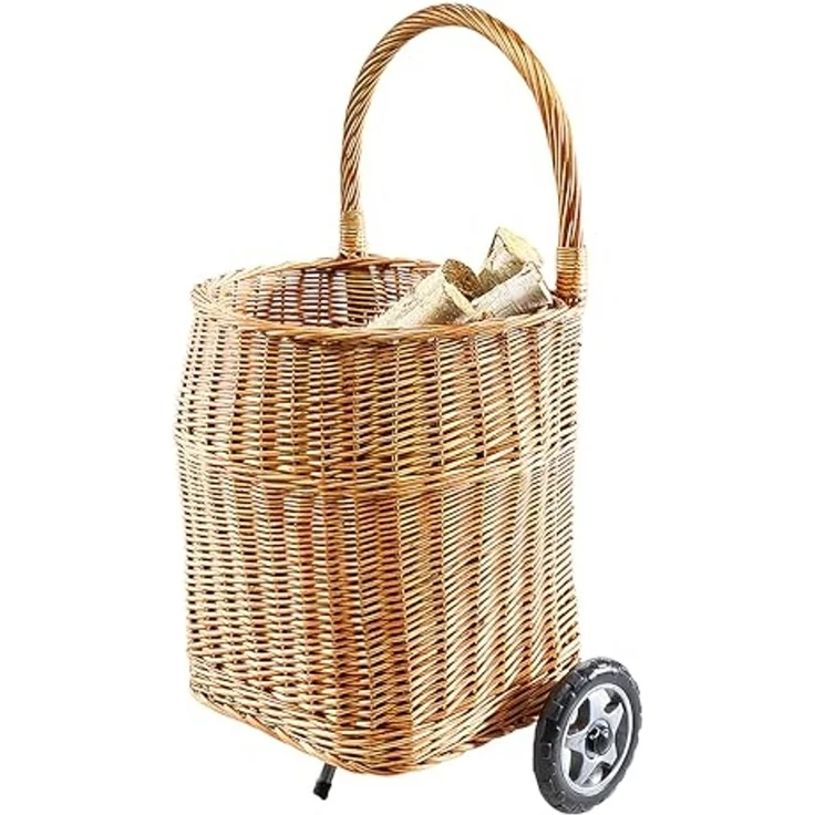 Kobolo Kaminholzkorb Holzwagen aus Vollweide mit Rollen und Griff – Bild 1