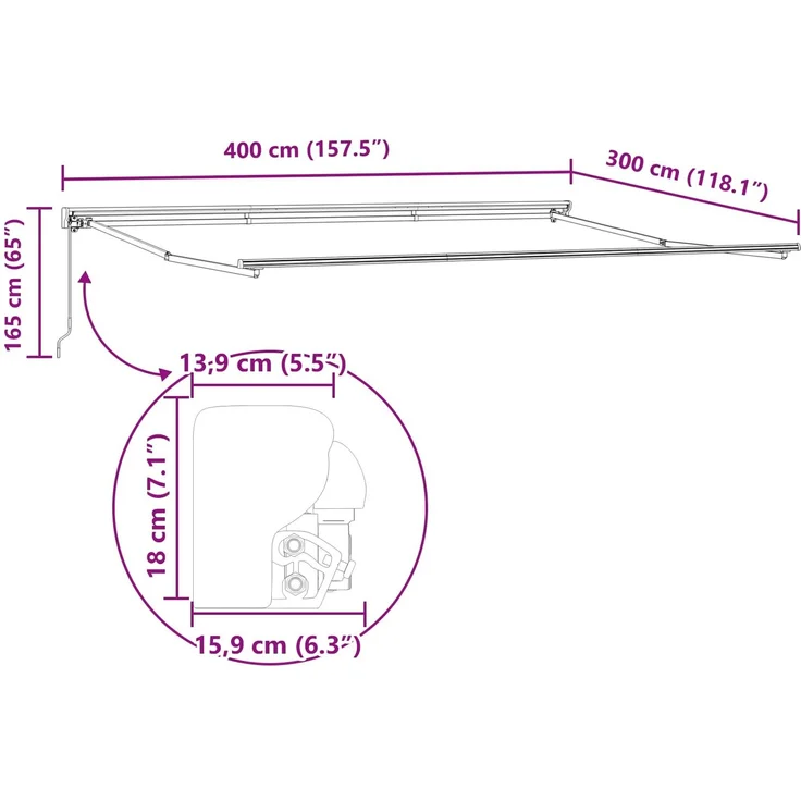 vidaXL Einziehbare Markise Anthrazit 400 x 300 cm Aluminium und Stoff 3330501 – Bild 9