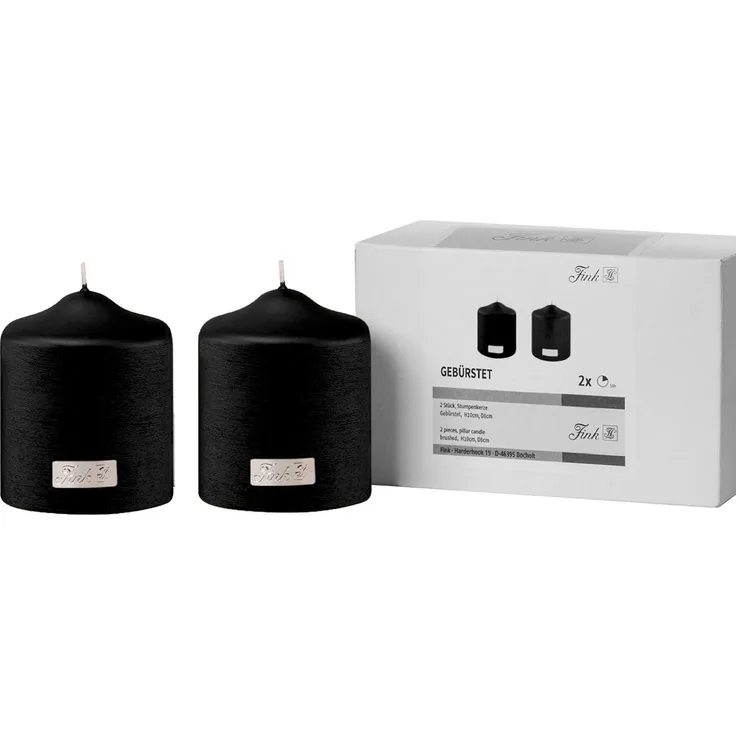 Fink Kerzen 2er-Set, Paraffin schwarz, 8x10 cm, 40 Std Brenndauer