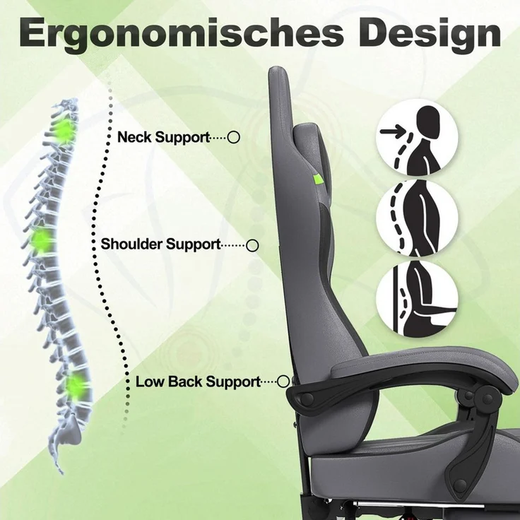 FIVMEN Gaming-Stuhl Racing Ergonomischer Computer-Bürostuhl mit Massage-Lendenkissen, Ausziehbarer Fußstütze Lordosenstütze Kopfstütze, höhenverstellbarer – Bild 3