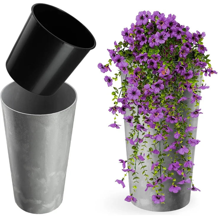KADAX Blumentopf Blumentopf 47cm Abdeckung mit Einsatz Blumenständer Kunststoff Grau – Bild 1