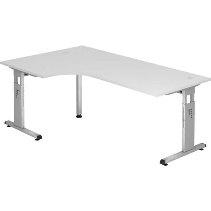 Winkeltisch OS82 C-Fuß 200x120cm 90° Weiß Gestellfarbe: Silber