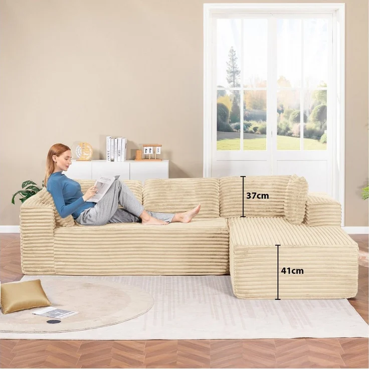 COMHOMA Sofa Big-Sofa, L-förmige Sofa, Couch Ecksofa, Chaiselongue Schlafsofa, mit tiefer Sitzfläche und breiten Armlehnen, Cordstoff – Bild 3