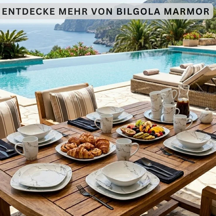 SÄNGER Porzellan Geschirrset Bilgola Marmor, Tafelservice 24 teilig für 6 Personen – Bild 6