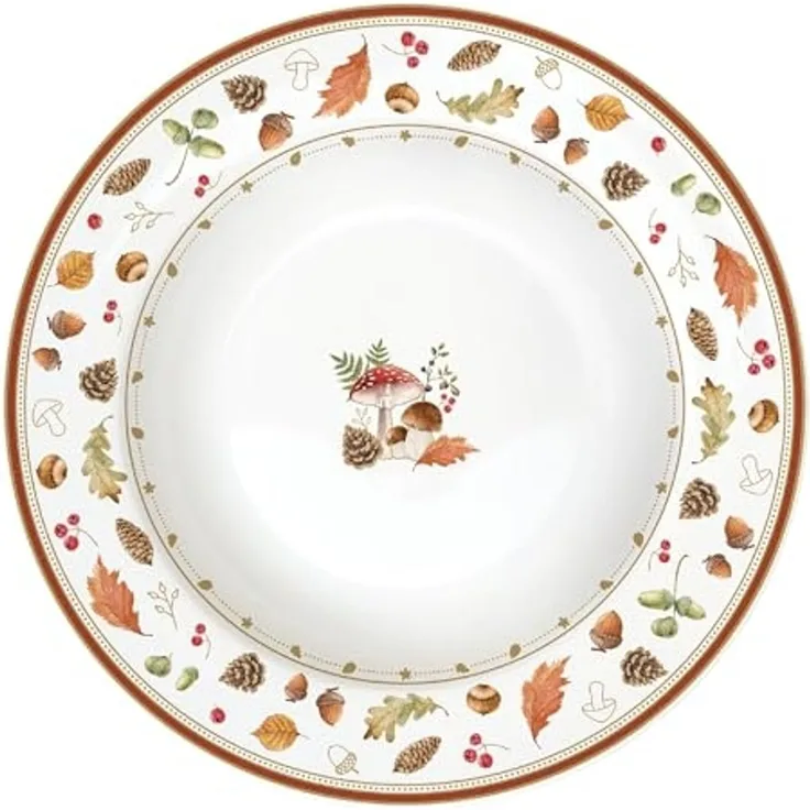 EasyLife Suppenteller Autumn Breeze, Spülmaschinengeeignet, Weiß, Herbst, Blätter, Eichhörnchen, H: 3cm