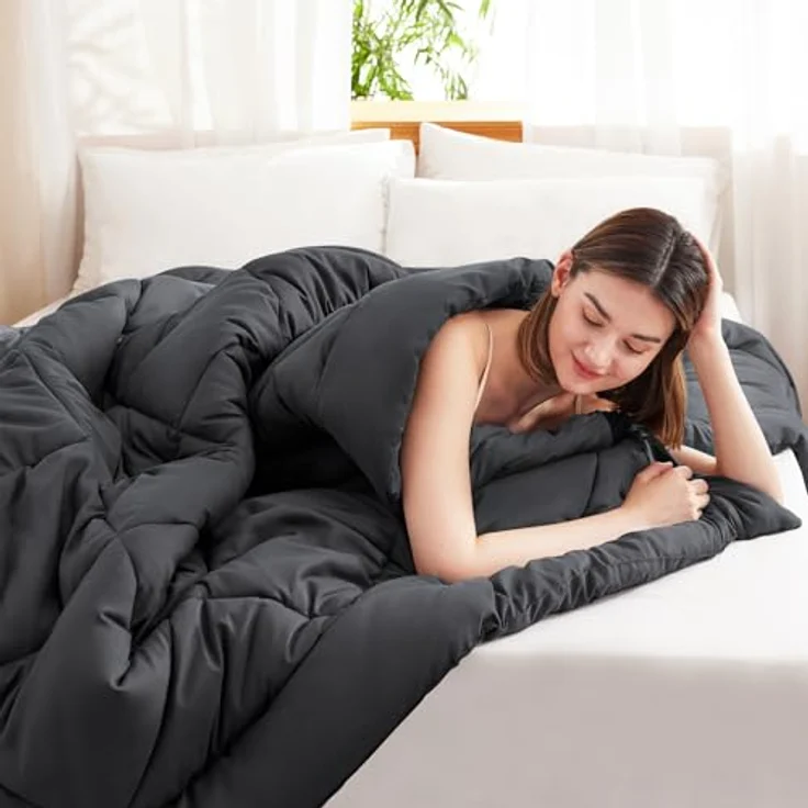 WAVVE Bettdecke 240x260 cm Ganzjahresdecke 4 Jahreszeiten, Steppdecke 300gsm Mikrofaser 260x240, Super Weiche Zudecke Schlafdecke Atmungsaktive 240x260 Grau – Bild 5